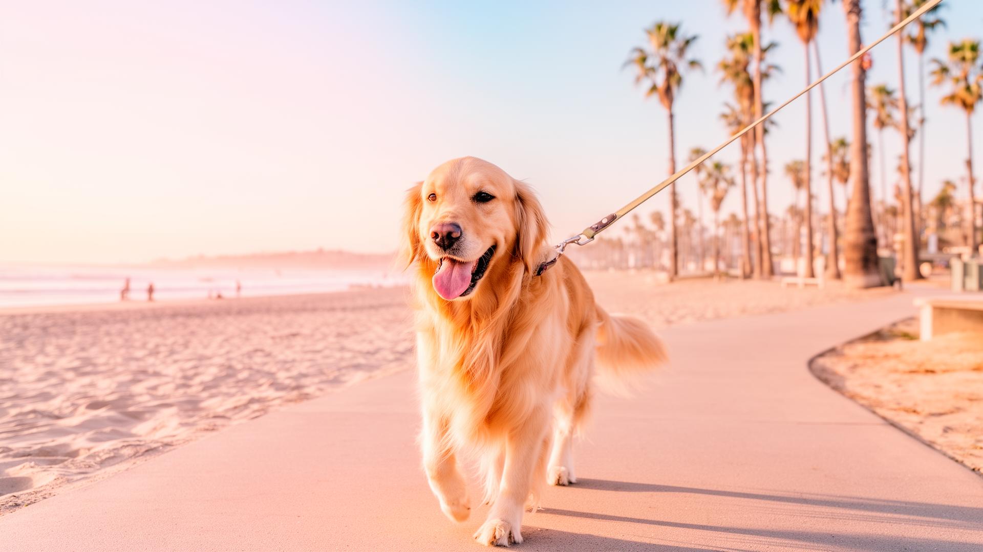 Golden retriever on a Westside beach walk from Santa Monica to Manhattan Beach